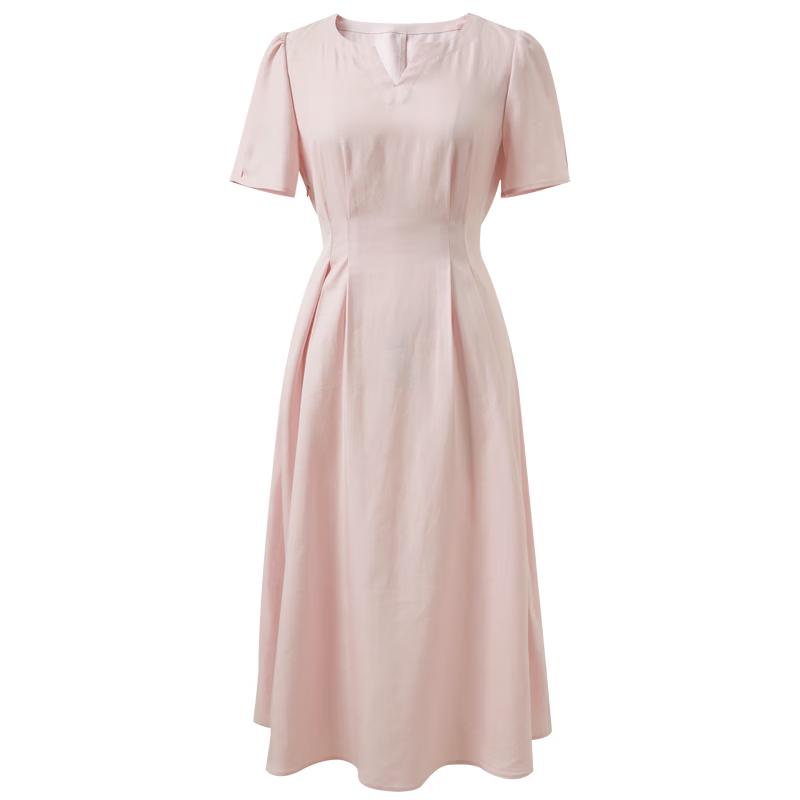 Sancai Minimalist Light Pink Lyocell A-Line Dress