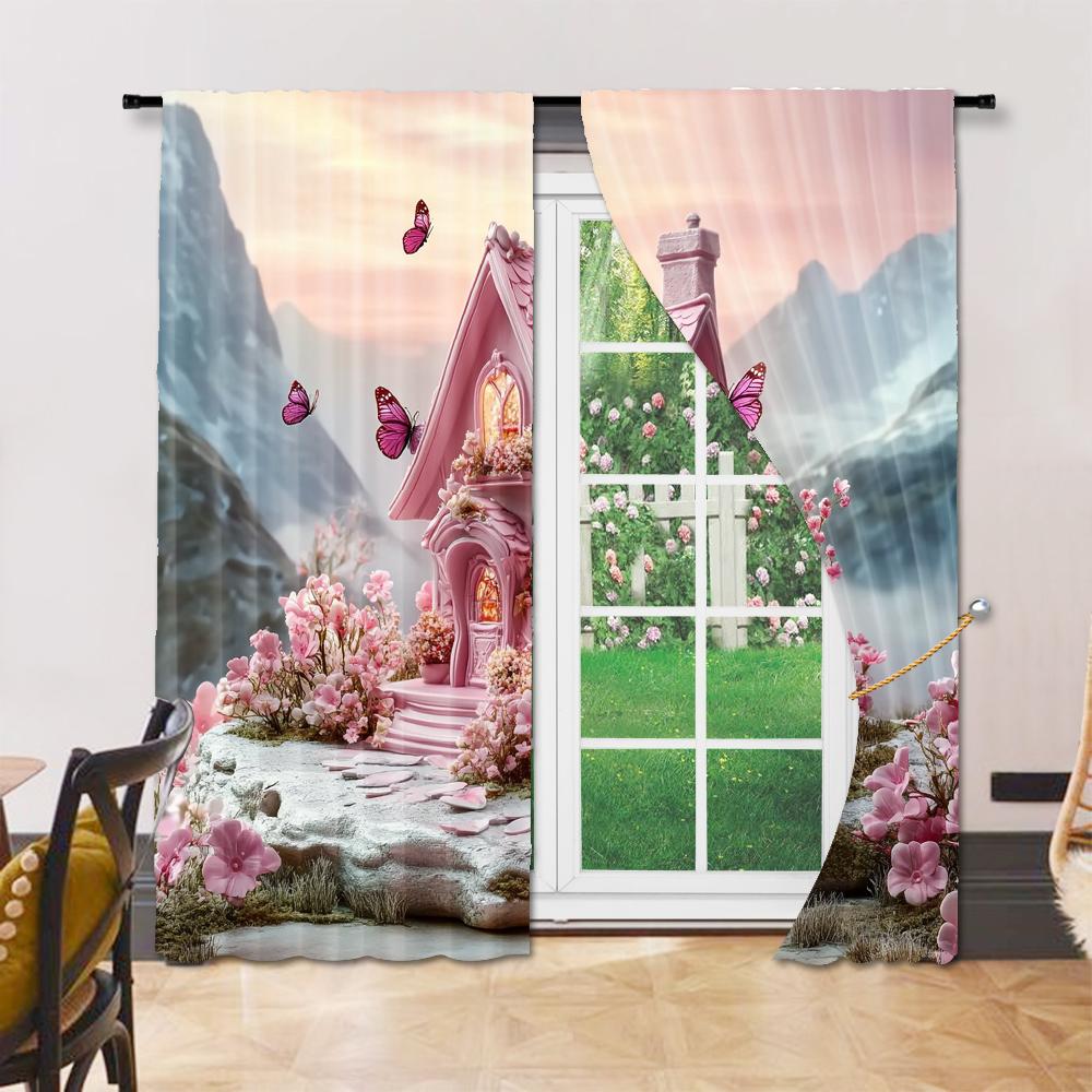 2 st, mångsidiga polyester transparenta gardiner för heminredning Alla hjärtans dag Romantiska för användning i sovrum och vardagsrum