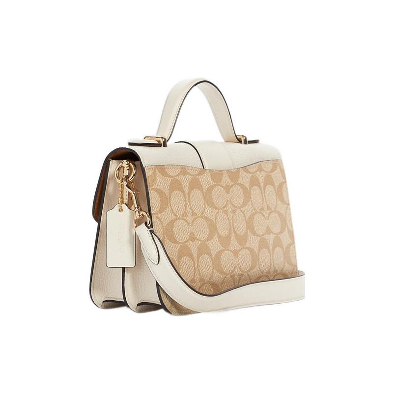 COACH handbag Georgie 22 classic carriage and horse logo lock buckle printed pebble pattern canvas and leather small size women's milk white and light