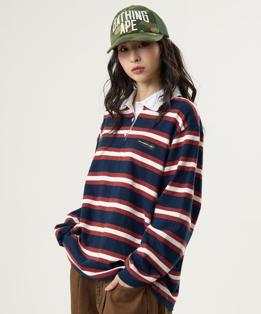 UNKNOWN PLANET Ivy Stripe Rugby Collar Shirt Brown