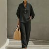 2026 European and American Cross-border Women's Clothing Casual Loose Breathable Solid Color Button-up Shirt Top Wide-leg Pants Set Summer