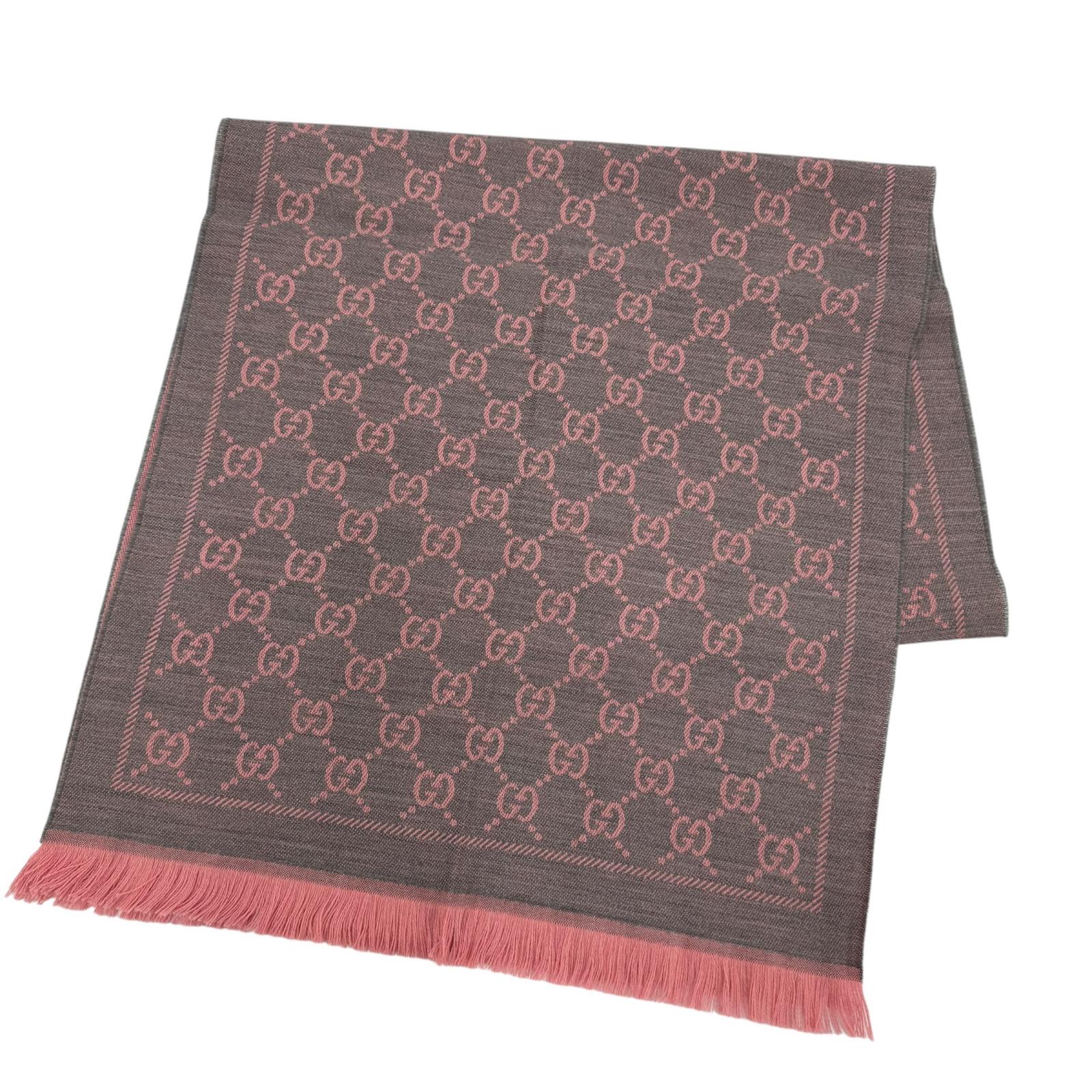 Excellent GUCCI Scarf GG pattern fringe large shawl gray wool Women 133483 Used