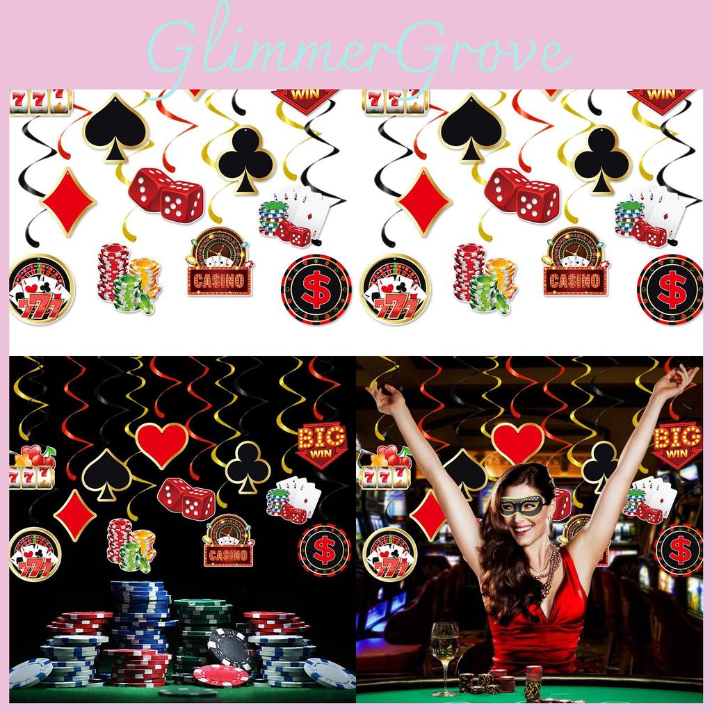 Party Paper Spiral Hangings With Poker Chips Design For Festive Venue Decoration