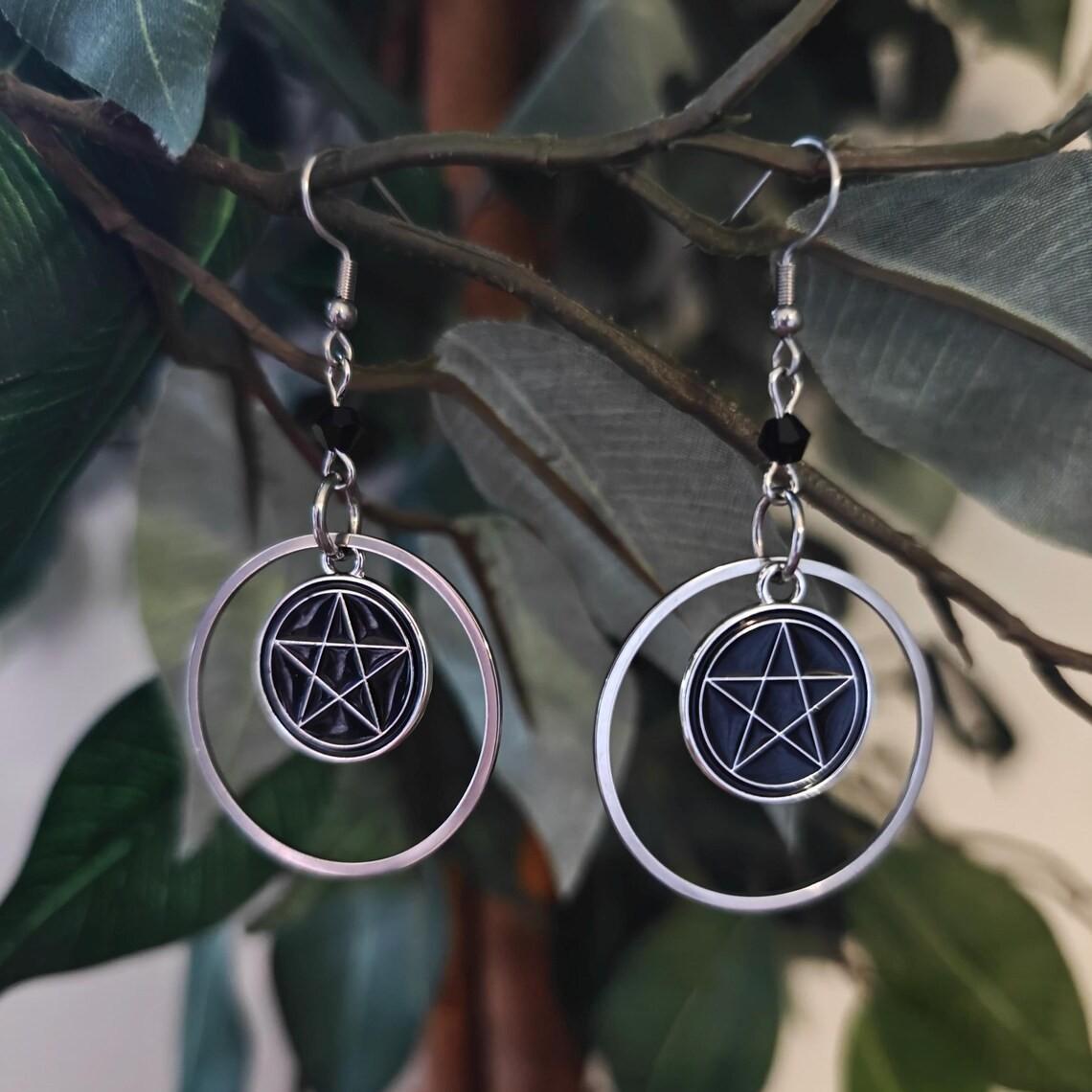 

Witchy Celestial Sun Moon Dangle Earrings Black Crystal Drop Earrings for Women Halloween Gothic Pagan Stainless Steel Jewelry