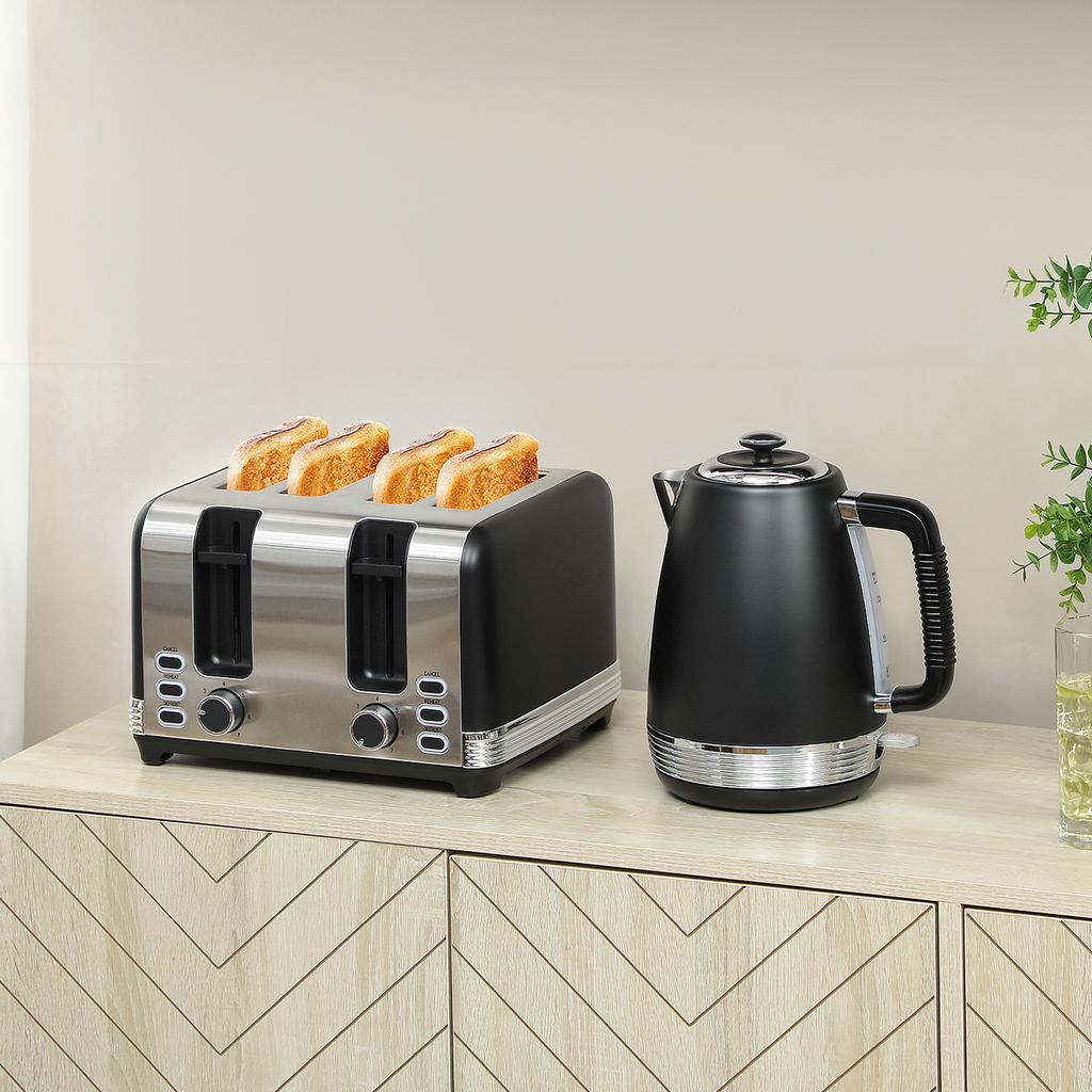 Stainless Steel Panel Kettle and Toaster Set - Black