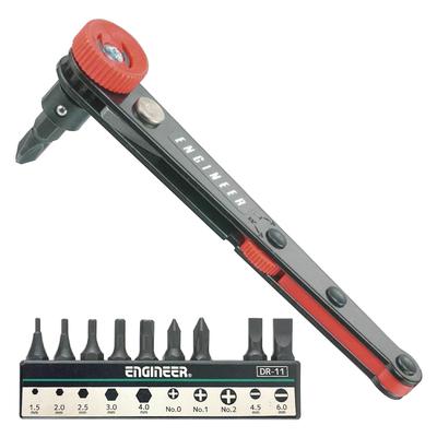 Offset Ratchet Set, 10 Bits, DR-06, Black, 40mm Tip Thickness