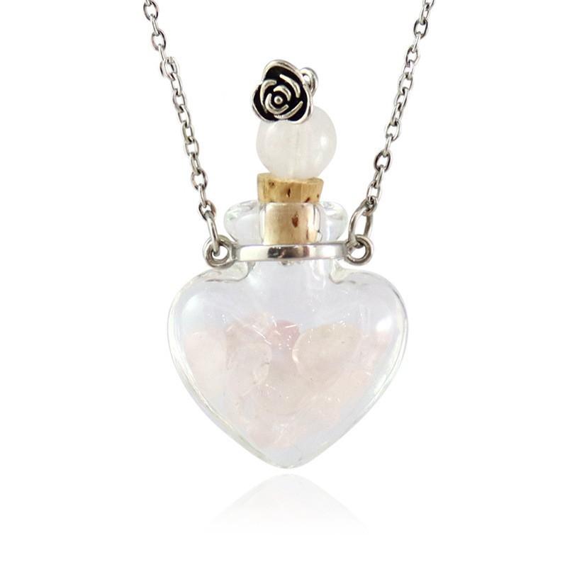 Openable Glaze Vial Pendant Necklace Water Drop Heart Steel Chain Keepsake Jewelry Gift Perfume Mini Bottles Jewellery Necklace