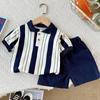 Boys Summer Suit Middle and Small Children Set of Short-sleeved T-shirt + Pants Sports Two-piece Set
