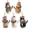Christmas Pendant 2D Acrylic Cat Wearing Xmas Wreath Charm Car Hanging Ornament Home Office