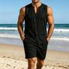 Herren Leinen Kurzarmhemd und Shorts Set, 2-teiliges lässiges Sommeroutfit
