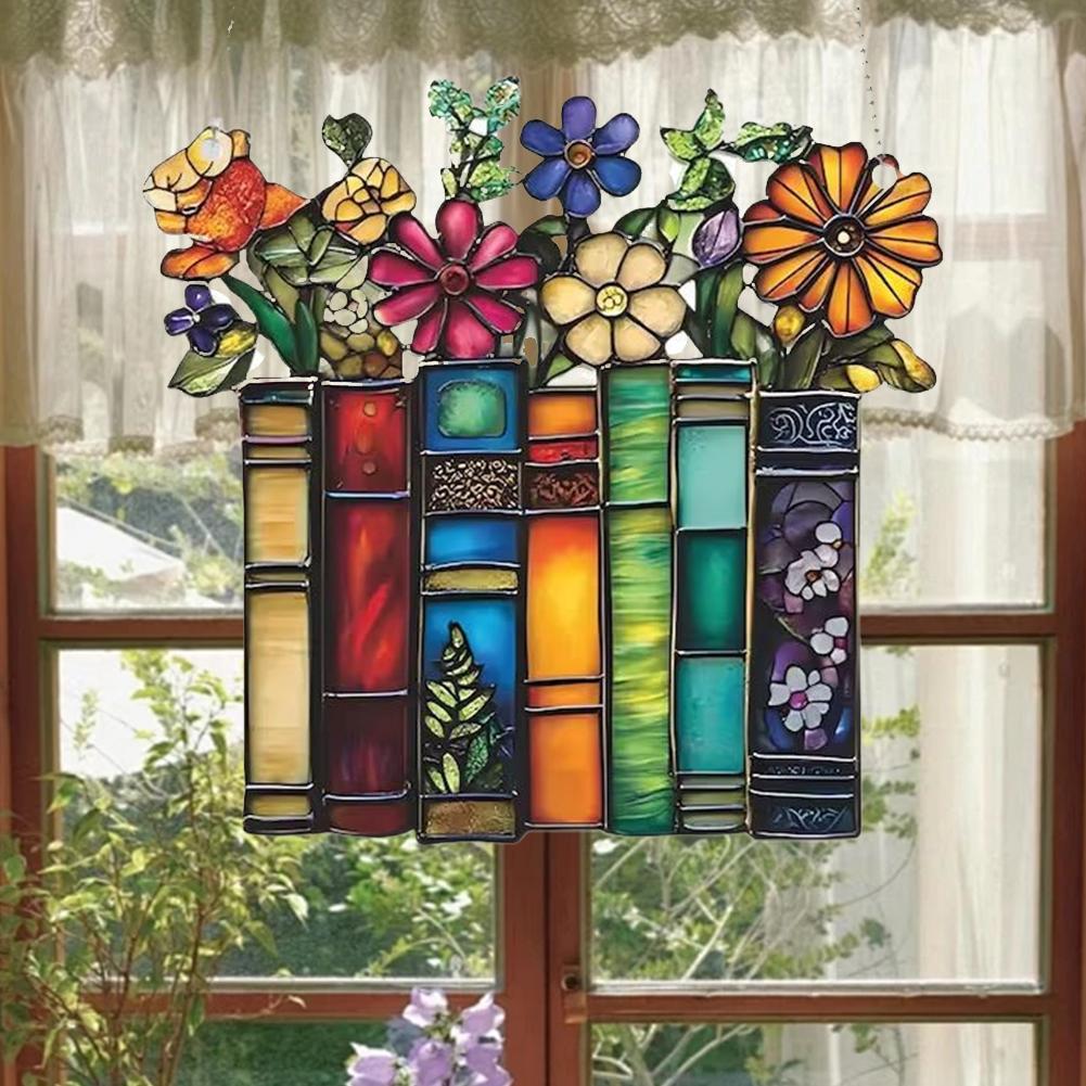 2D/Flat DIY Book Ornament Stained Glass Window Hanging Acrylic Bookish Gifts For  Reader Shelf  Home Wall Decoration Crafts