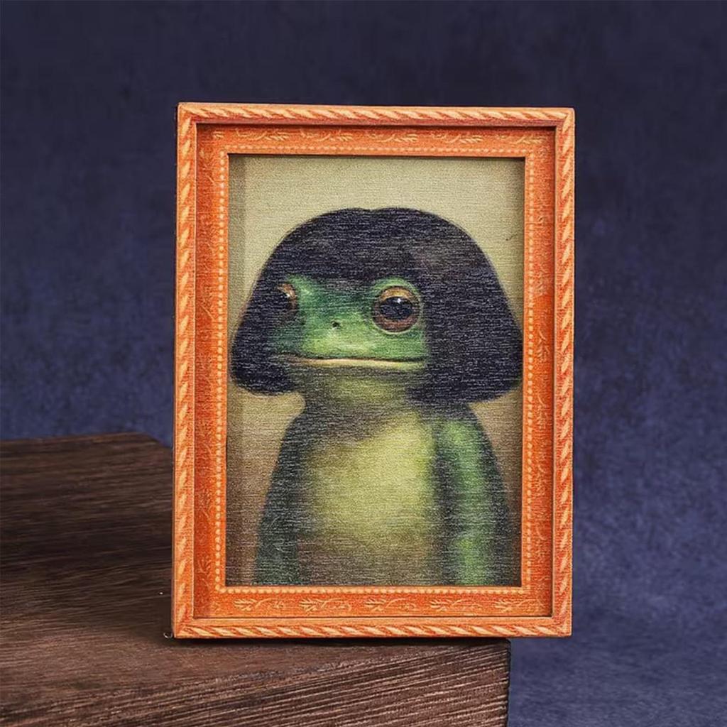 1Pc Mini Wooden Photo Frame Frog Fridge Magnet Funny Green Frog & Haircut Modern Kitchen Decor Durable Refrigerator Ornament