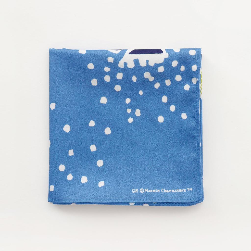 Quarter Report Moomin in the Snow in Moomin 50cm W x 50cm Made in Japan (MOOMIN) Handkerchief, "Playing Valley," Blue, Approx. H, 100% Cotton,
