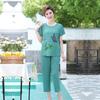 Vintage-Inspired Summer Outfit Set: Cotton Linen Short-Sleeved Top & Two-Piece for Middle-Aged and Elderly Women