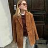 Women's Retro Brown Loose Pocket Long Sleeve Suit Jacket