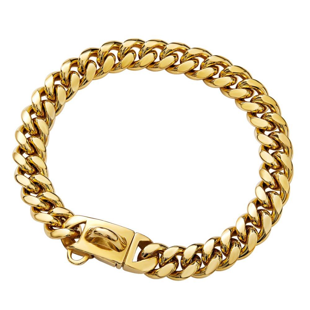 14Mm New Pet Dog Collar, Stainless Steel Cuban Dog Chain Dog Collar Lock Gold Silver Dog Chain