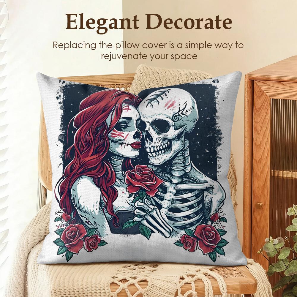 Day of the Dead Skeletons Cushion Cover Natural Linen Organic Fabric DoubleSided Printing Sofa Home Decor Gift Pillow Case