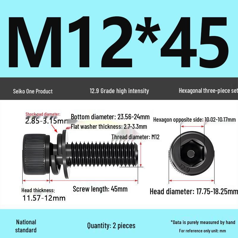 12.9 Grade M4-M12 Socket Head Cap Screw with Washer: Three-Piece Cylindrical Bolt