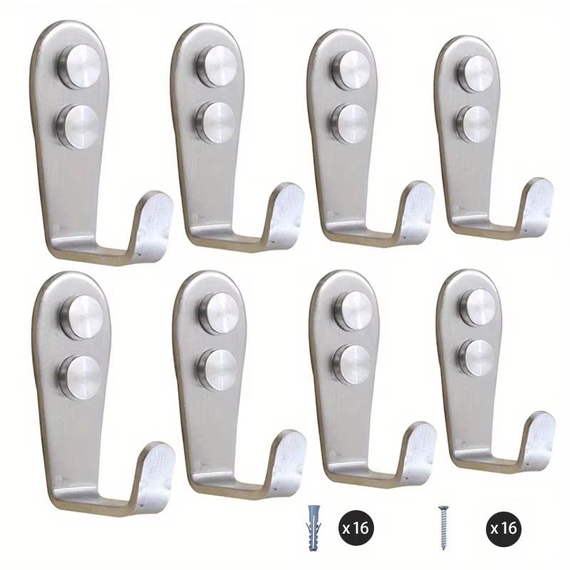 4/8PCS Stainless Steel Double Hole Wall Hook Heavy Duty Waterproof for Bathroom Kitchen Hang Towel Coat Bag Key Accessories