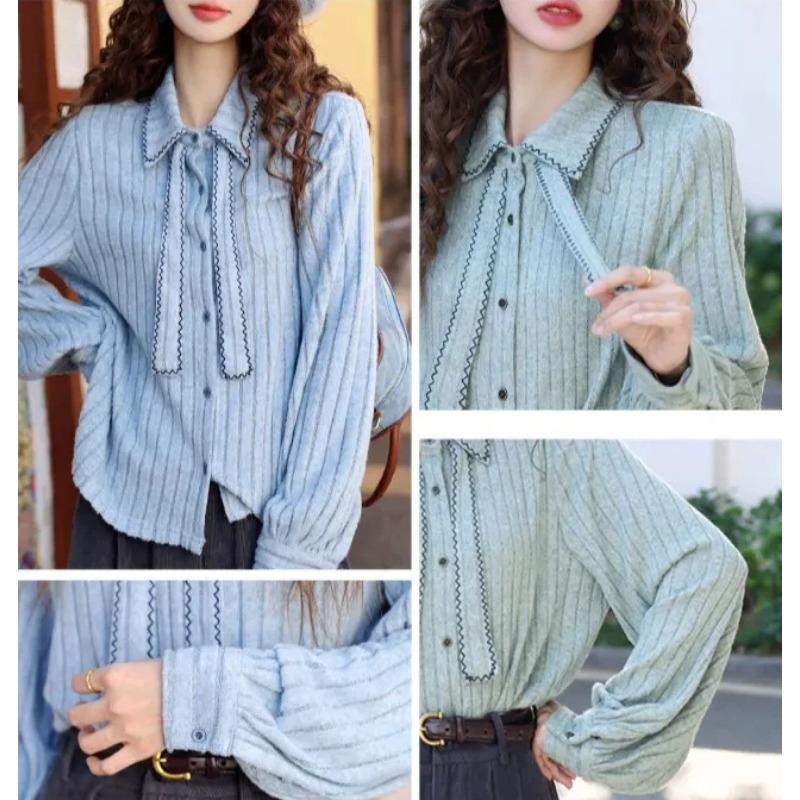 Knitted Shirt Women's New Spring and Autumn Casual Loose Long-sleeved Top