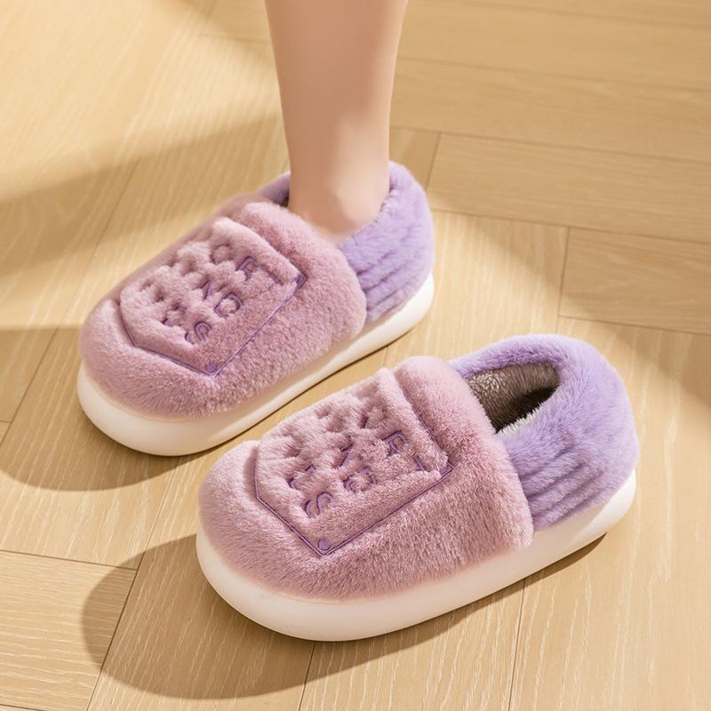 Cotton slippers women's autumn and winter indoor home bag heel thick-soled outer wear warm confinement plush cotton shoes men