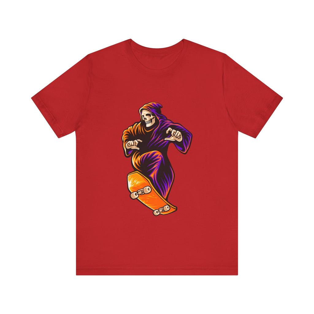 Skateboard Grim Reaper Tee, Cool Graphic T-Shirt, Halloween Shirt, Casual Wear,