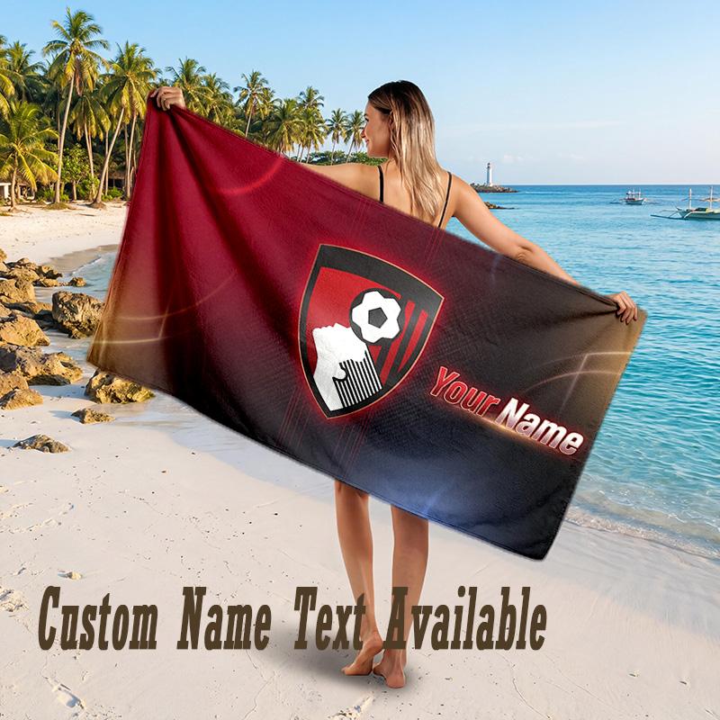 Bournemouth Football Design Beach Towel Custom Text Large Towel for Beach Vacation