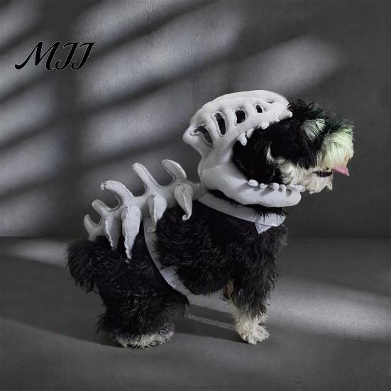 Elastic Dinosaur Suit for Walking Skeleton Pet Costume, Plush Dog Cat Outfit with 3D Lightweight Prop Photos Spine And Tail, Halloween Party