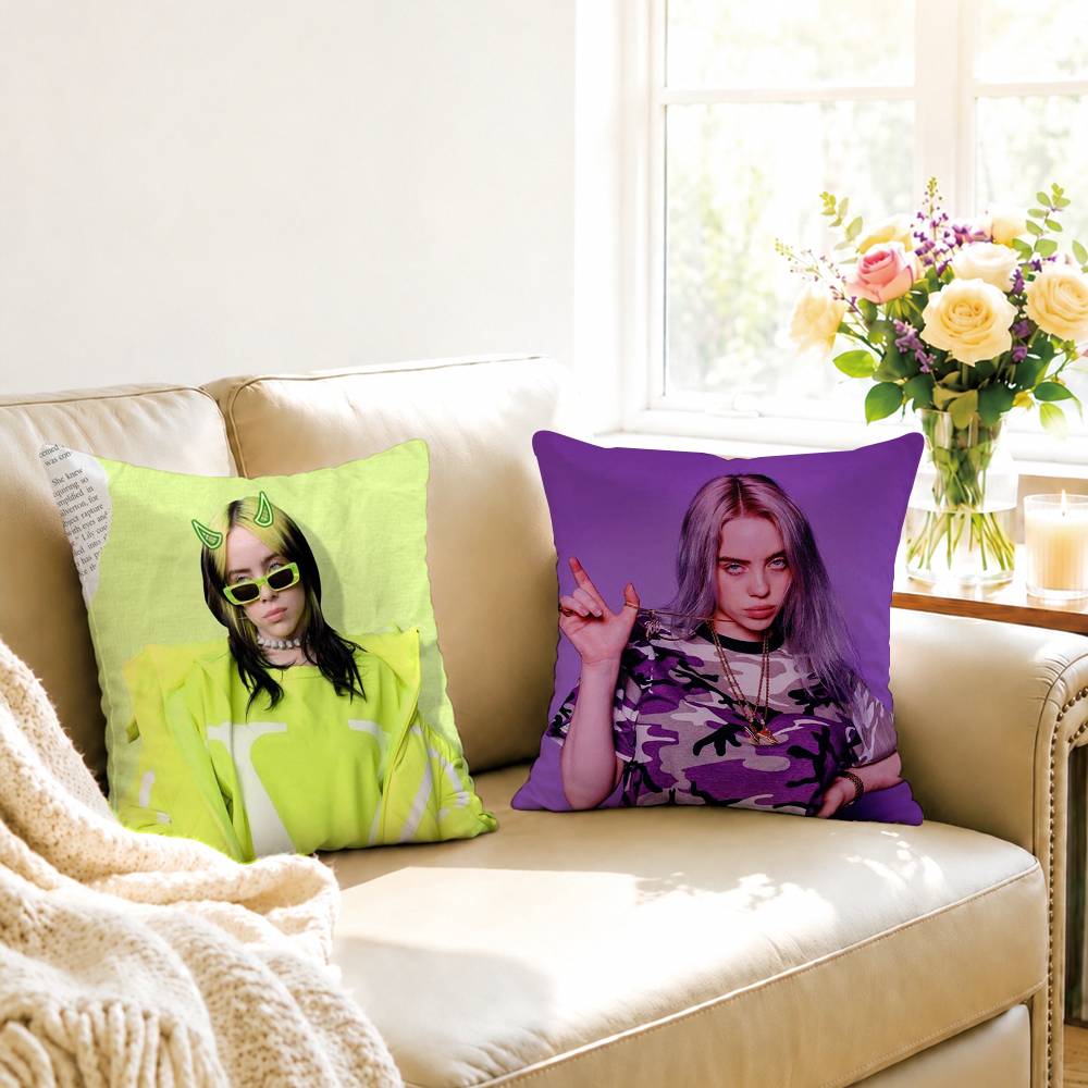 S-Singer B-Billie Eilish Pillow Case Square Double-Sided Sofa Cushion Cover Bedroom Bedside Pillow Gift
