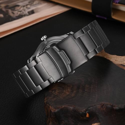 WOCCI Men's 22mm Metal Watch Band, 316L Stainless Steel, Quick Release, Dark Gray