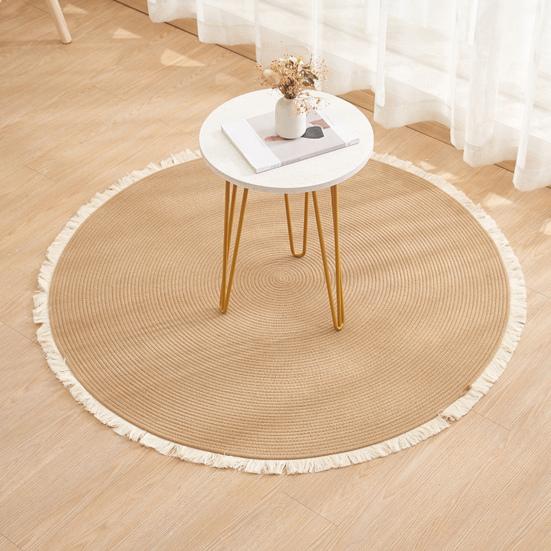Braided Round Area Rug Vintage Cotton Rope Floor Mat with Fringe Washable Rustic Tassel Carpet for Living Room Bedroom