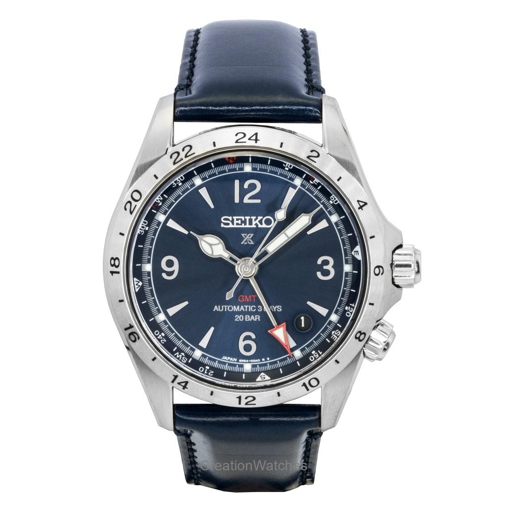 Seiko Prospex Alpinist GMT Kožený řemínek Modrý ciferník Automatické SPB377J1 200M Pánské hodinky
