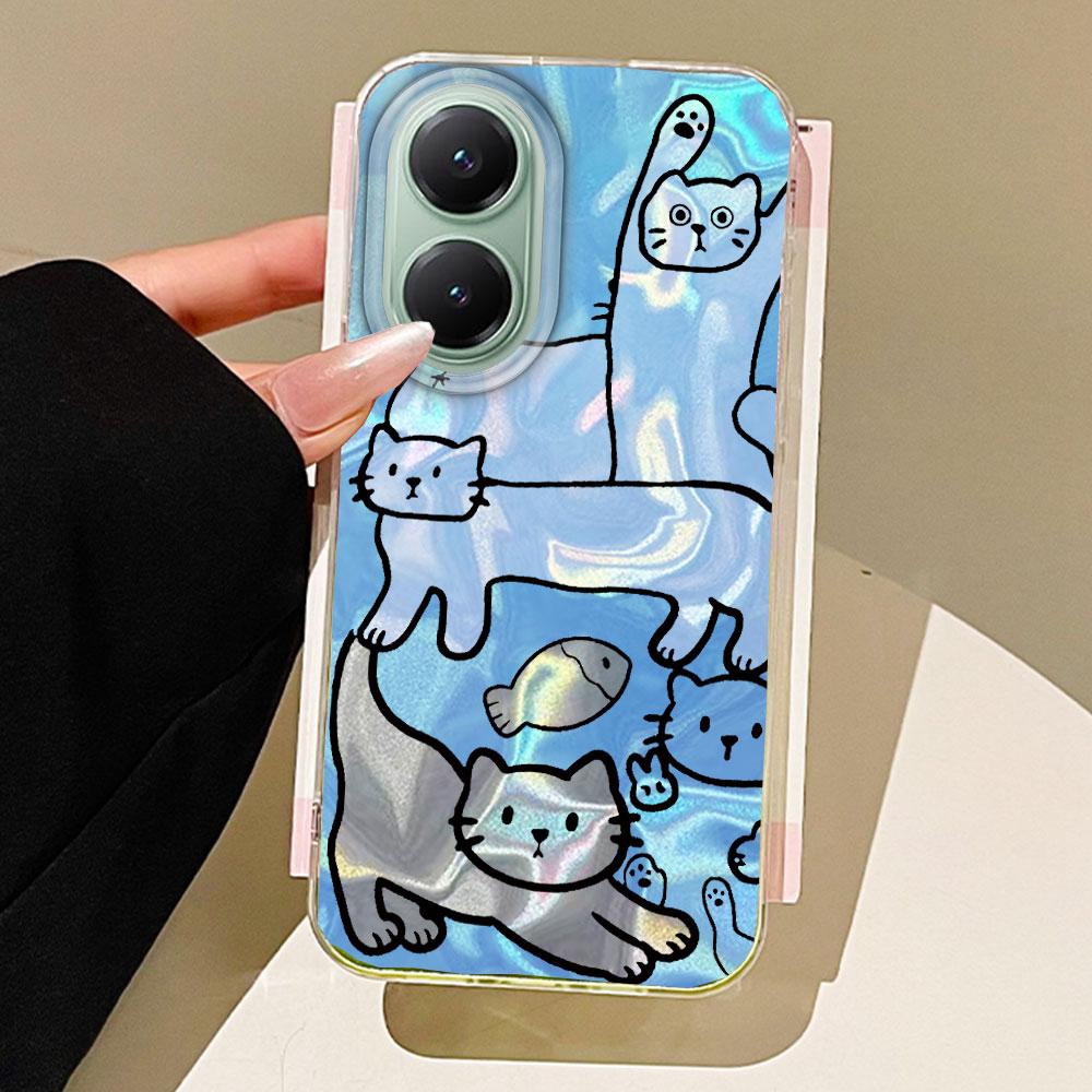 

Чехол для телефона с текстурой воды и кошкой на фиолетовой линии для Xiaomi Mi 13T 14T Pro 11 Lite NE 5G, парный, для девочек, силиконовая задняя крышка из ТПУ Xiaomi 11 Lite NE белый