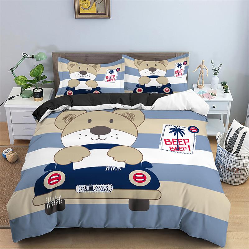 Cartoon Bear Duvet Cover 3PCS Bedding Set Microfiber Twin Full For Girls Kids Cute Animals Comforter