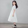 Summer Princess White Black Dress Boat Neckline Short Sleeve Backless Kids Children Teens 5-12 Years