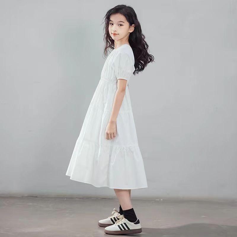 Summer Princess White Black Dress Boat Neckline Short Sleeve Backless Kids Children Teens 5-12 Years
