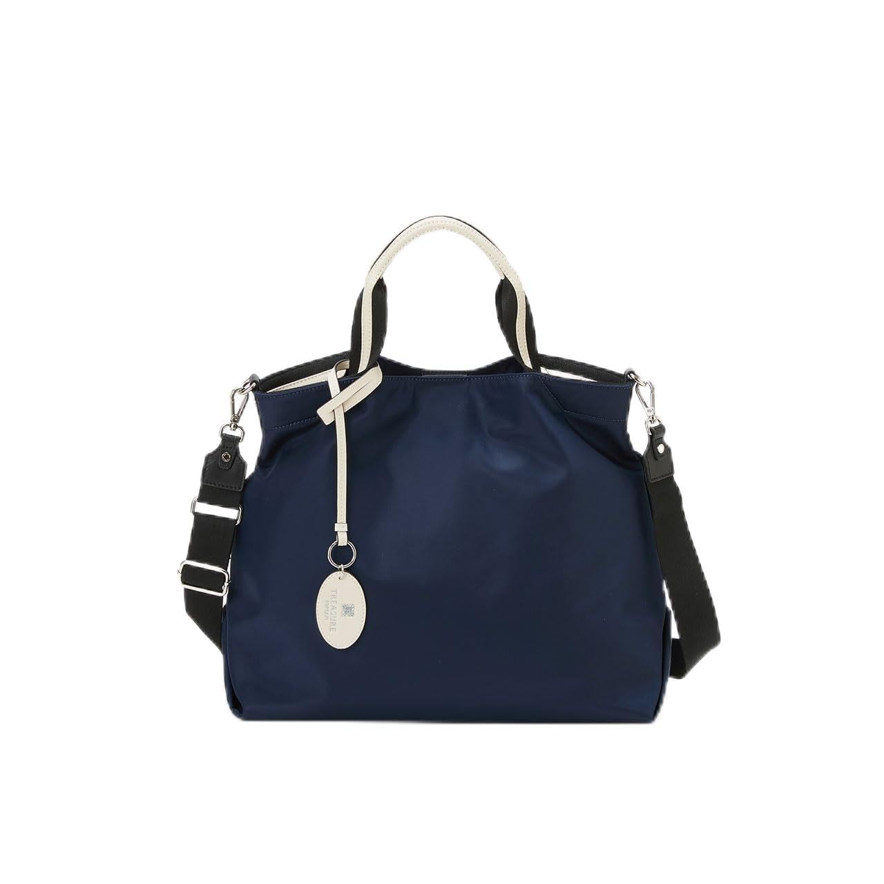 

[TREASURE TOPKAPI] Striped Handle Nylon 2-Way Tote Bag, A4 Size (Navy)