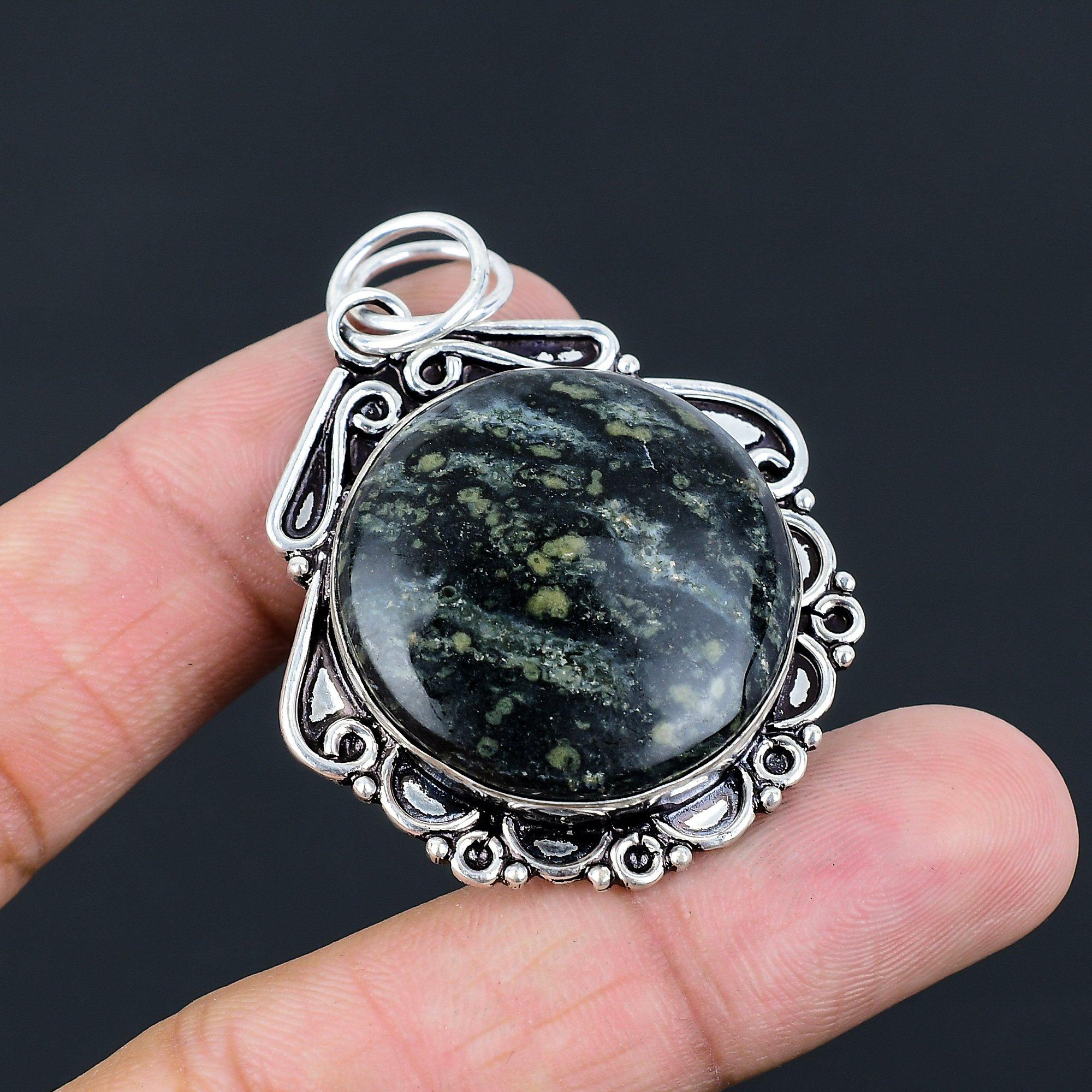 Daughters Day Deal 925 Silver Kambaba Jasper Stone Mother Bezel Pendant Jewelry