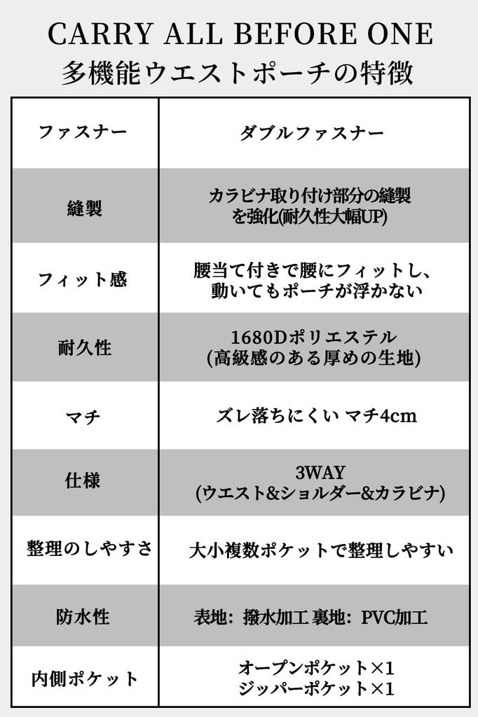 ALL BEFORE Multifunctional Waist Pouch with Integrated Nurse Waist Bag for Office and Carabiner Double Black [CARRY ONE] Belt, Pouch, Work, Use,