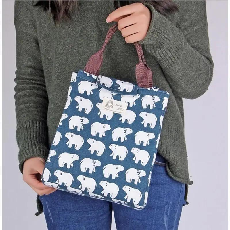 Cartoon Functional Pattern Cooler Lunch Box Bag Portable Insulated Canvas Lunch Bag Thermal Food Picnic Lunch Bags for Women Kid