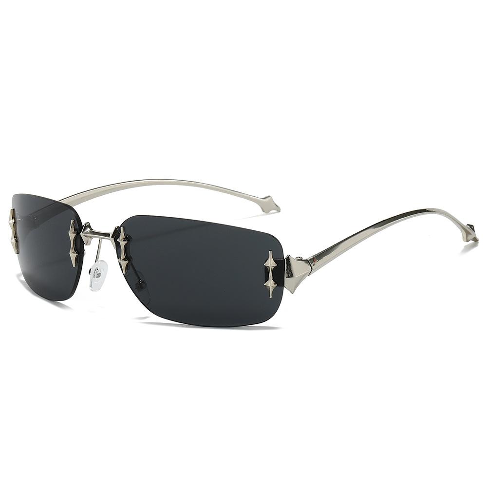 

Rimless Gradient Square Shaped Black Women Men Sunglasses Y2k Trendy Wrap Around Punk Metal Goggles Shades UV400