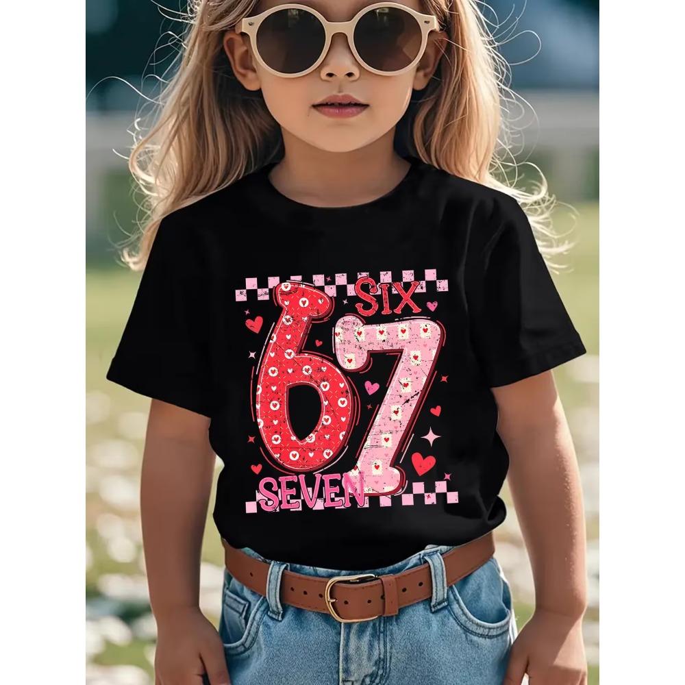 Heart 67 Shining Digit Print Childrens TShirt Cute Casual Girls Boys Short Sleeve Shirts Tops Summer Fashion Kids Clothes Tees