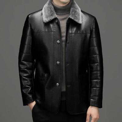 Leather Jacket Middle-aged Men's Dad Wear Winter Fur All-in-one Sheepskin Genuine Leather Jacket Mid-length Casual Thickened