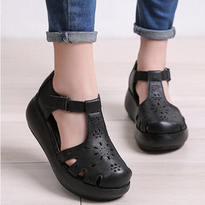 Fashion GKTINOO Women's Sandals Genuine Leather Platform Sandal 2025 Summer Thick Sole High Heels Ladies Sandal Summer Shoes For Women