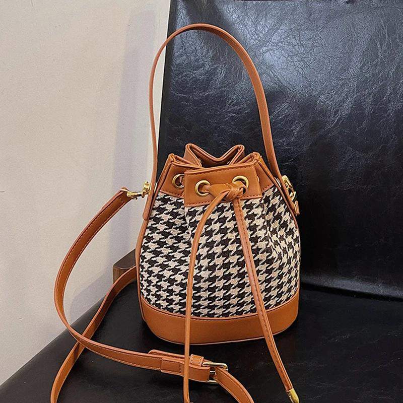 Retro Houndstooth Handbag Women's Bag Day Clutch Fashion Versatile Shoulder Crossbody Bag 2024 Designer Bucket Bag Lady Purse
