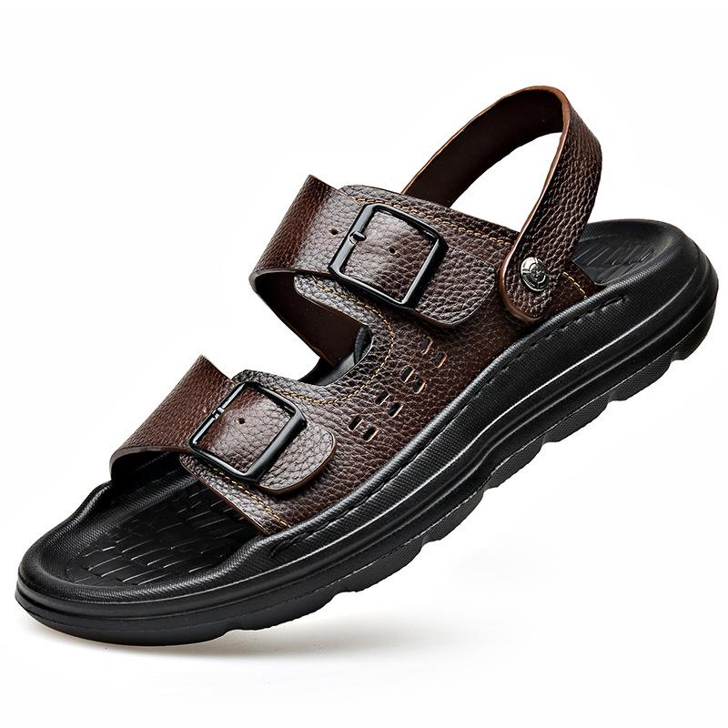 Men s Summer Versatile Buckle Sandals - Top Layer Cowhide, Breathable, Foam Sole 38
