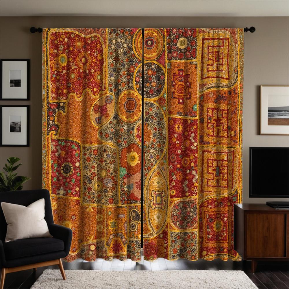 Piece Set High Definition Digital Printed Curtain Colorful Patchwork Style Curtainhome Decoration Bohemian Made Of Polyester Washable