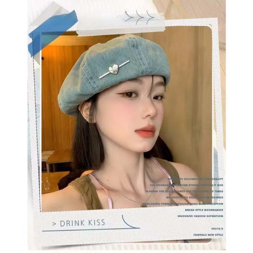 Adjustable Painter Hat Brimless Design Washed Denim Octagonal Hat Casual Beret Hat for Women Girls