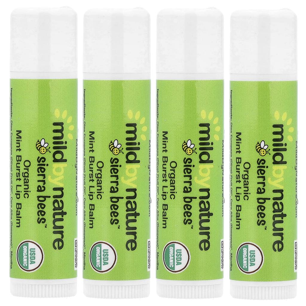 Mild By Nature, Sierra Bees™, Organic Lip Balm, Mint Burst, 4 Pack, 4.25 g (0.15 oz) Each