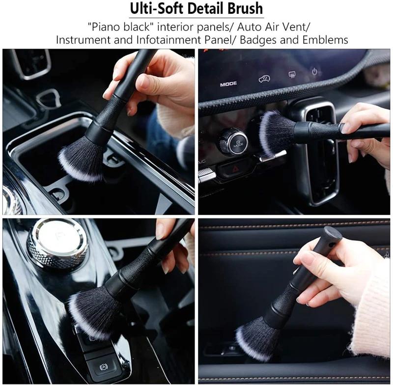 2pcs Ultra-Soft Car Detailing Brush Super Soft Auto Interior Detail Brush Synthetic Boars Hair for Cars Seat Leather Cleaning